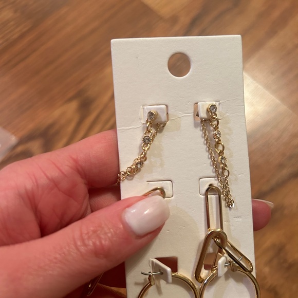 NWT Express Set of 3 Gold Tones Drop Earrings Paperclip Chain - Picture 5 of 5